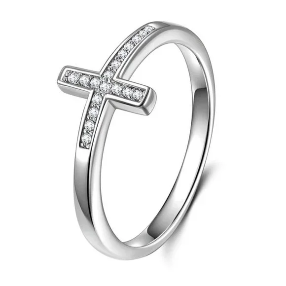💎 925 Silver Plated Dainty Cross Shaped Classy Ring, GPMB1515 - Picture 4 of 4